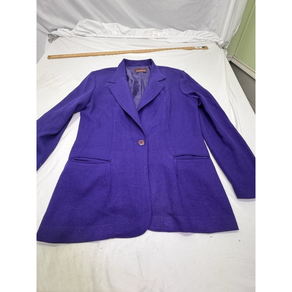 Vintage Pea Coat Women Purple Lauren Woods Size 12 Purple Pockets Single Button